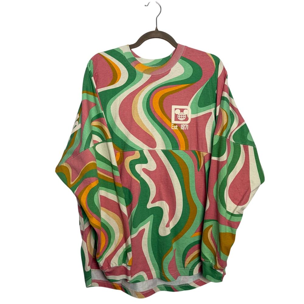Disney World Spirit Jersey Retro Pink Green Swirl Women's Size Large